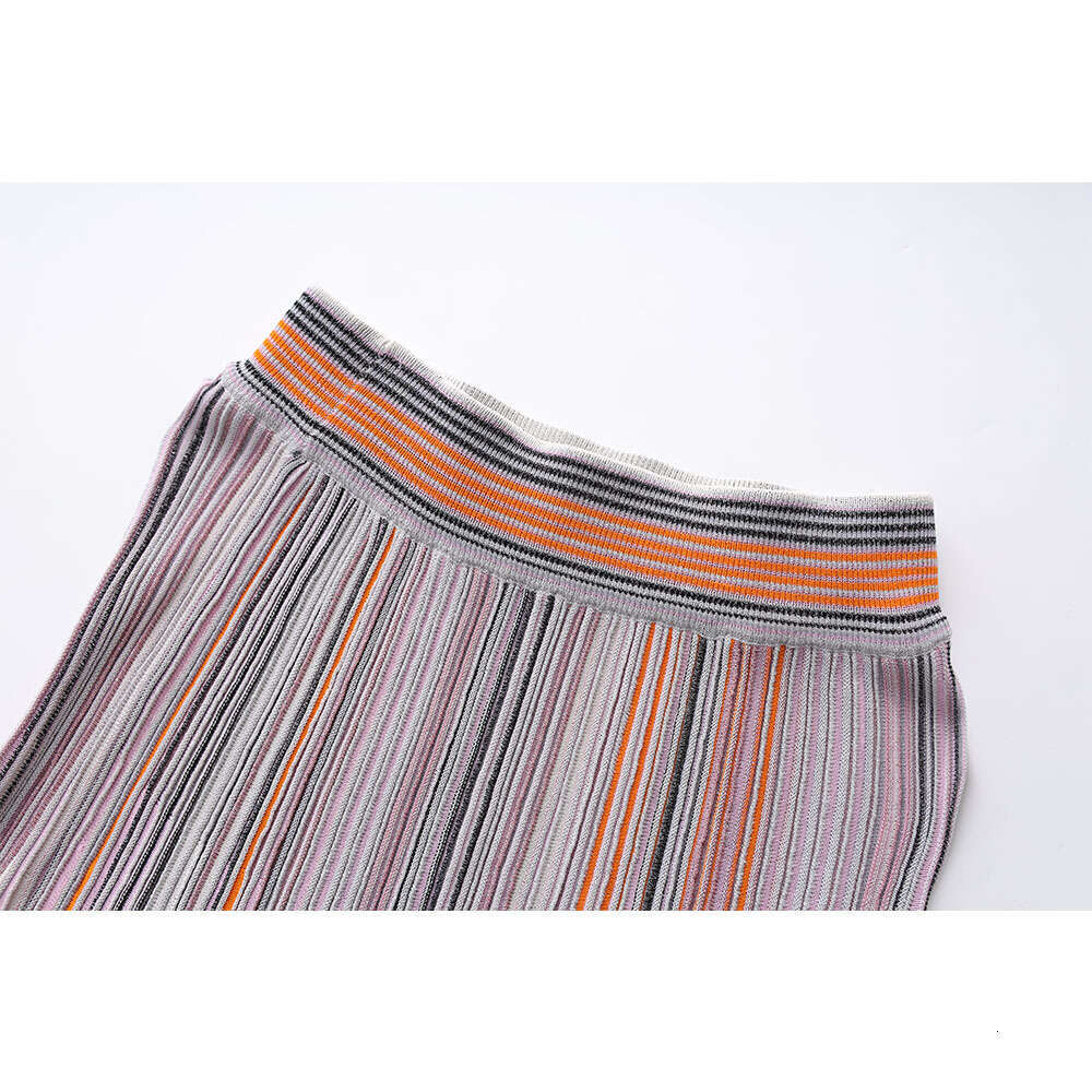 2026 Spring/Summer Designer e22 Women's Colorful Shiny Long Sleeve Round Neck Single Button Elastic Top Skirt