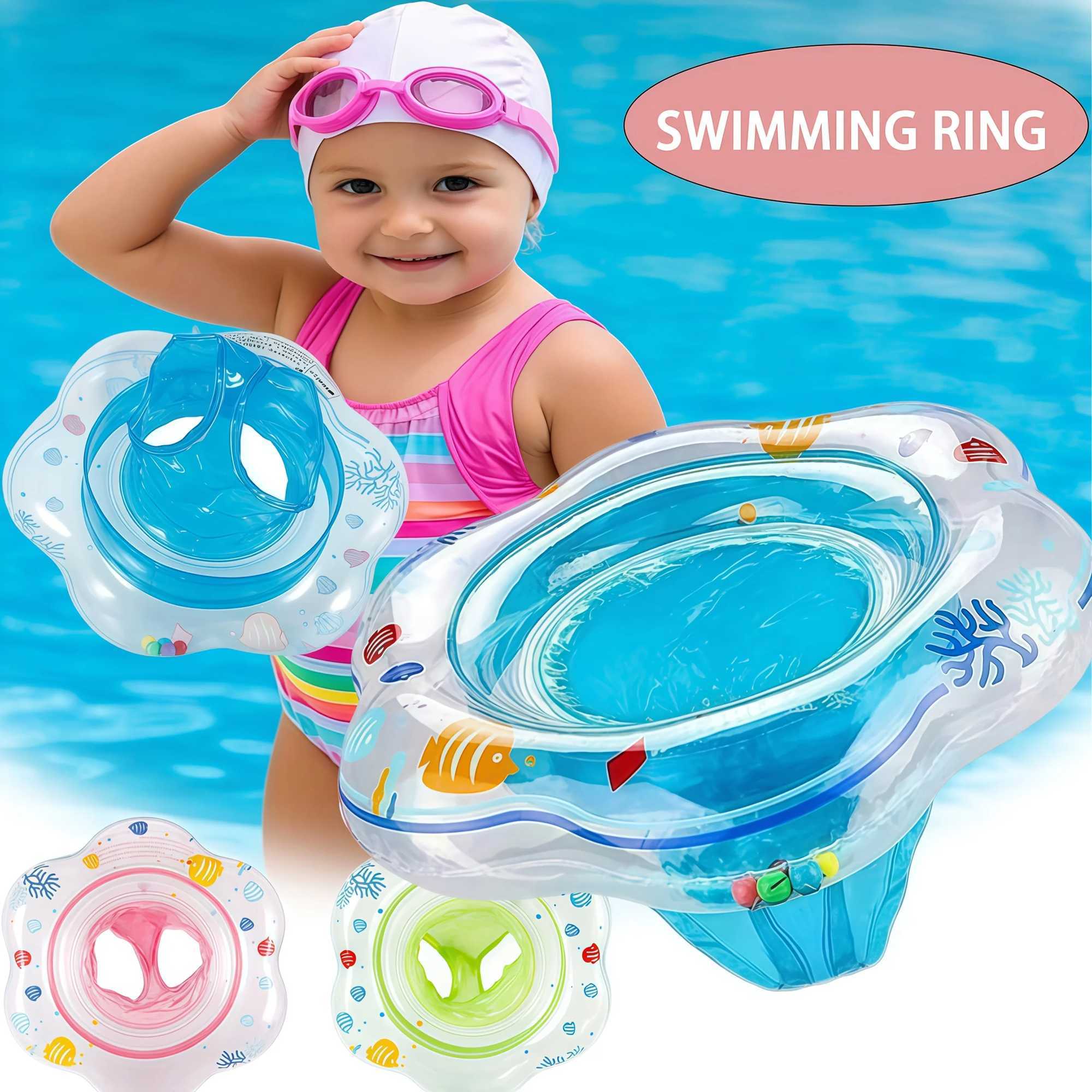 1 inflatabLE baby swim ring with doubLE safety aiRBags and safety seat pool bathtub accESSory blue green M260316