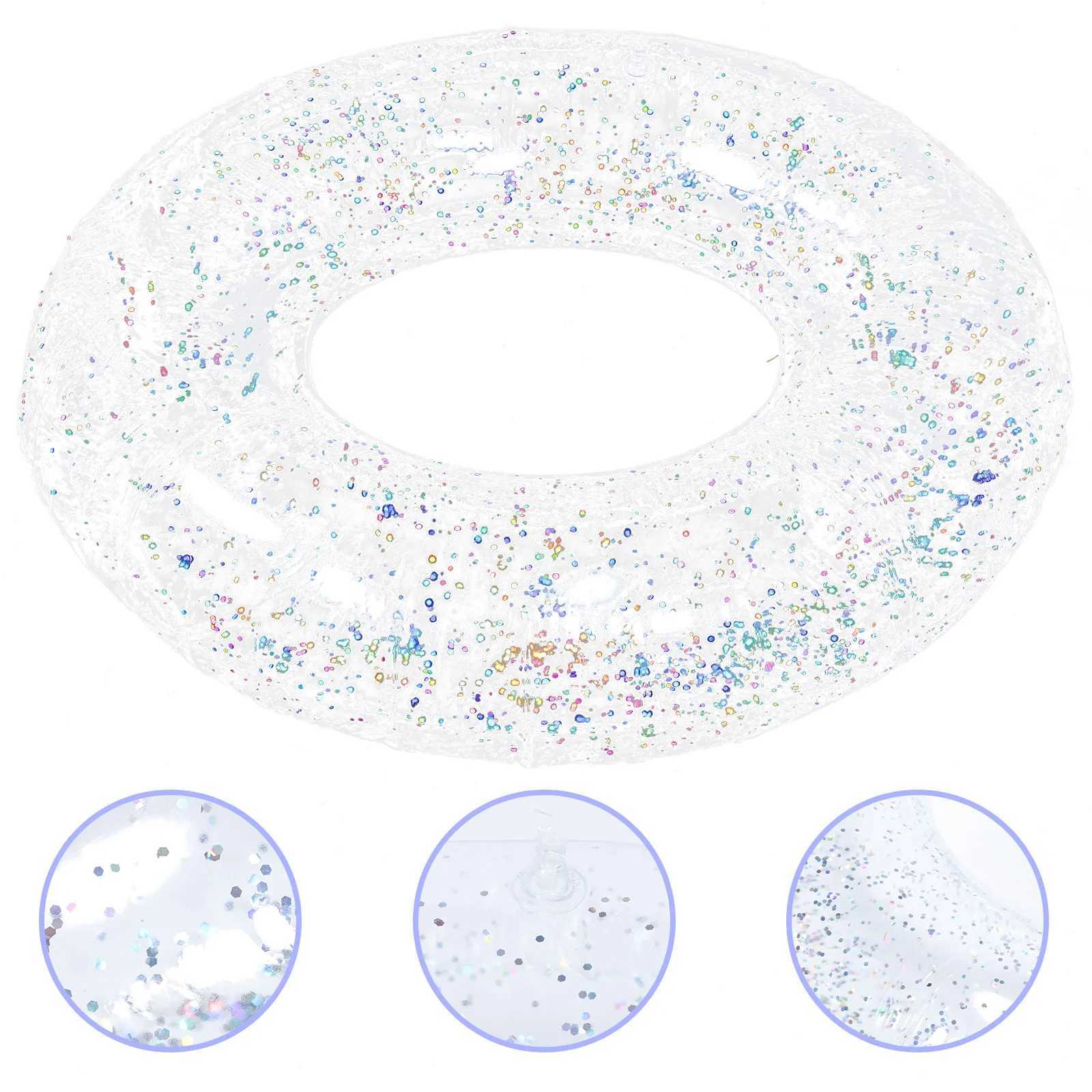 Transparent Glitter Inflatable Swimming Ring Pool Float Ring for Adults Summer Beach Vacation Fun Leisure Floating Swim M260316