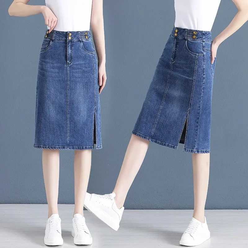 Spring Autumn Denim Skirts Women Large Size High Waist Jeans Skirts Female Korean Casual Loose Mid-Long Cowboy Jeans M260316
