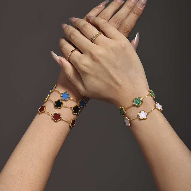 Women's Designer Bracelet: Multicolor Agate Five-leaf 18k Gold Bracelet Light Luxury Elegant Flower Chain Daily Luxury Jewelry Wholesale