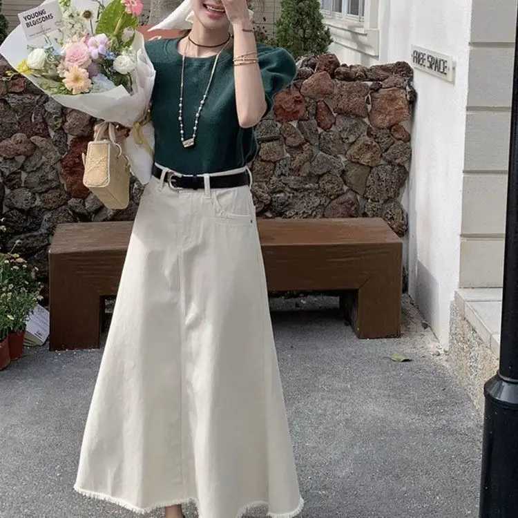 White High Waist A Line Denim Skirt Slimming Fashion Midi Bodycon Fishtail Skirt M260316