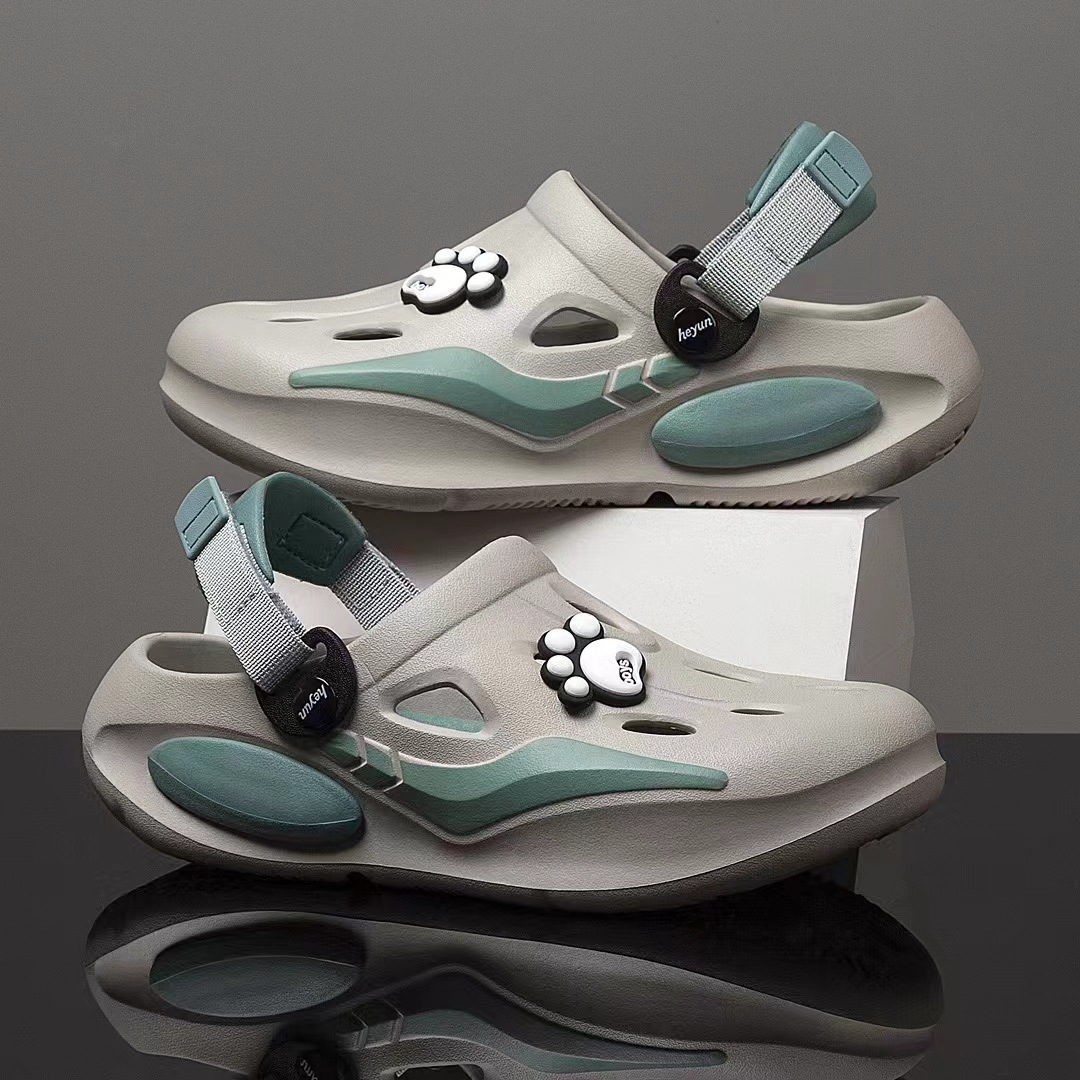 Teenagers for Men Women Chunky Sole Clogs Gray Green EVA Non-slip Outdoor Hiking Slippers Casual Sandals Beach Pool Slippers Streetwear Shoes Free shi