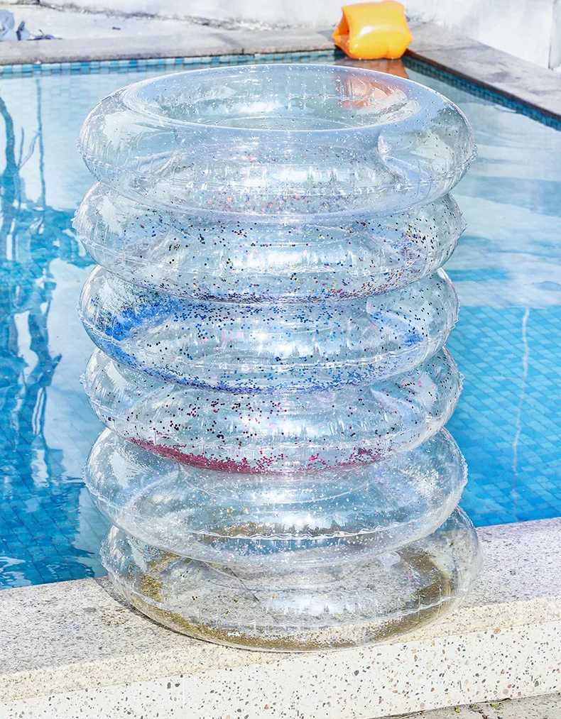 Clear Swimming Ring Adult Kids Thickened Silver Sequin Circle Armpit Circle Unisex Float Blister Ring M260316