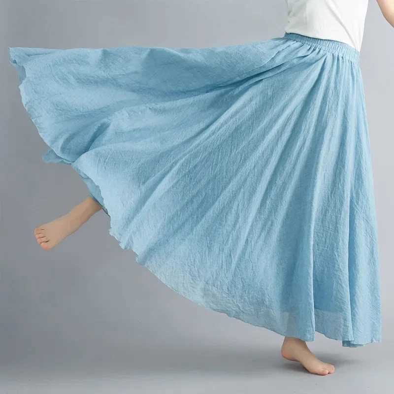 Fashion Cotton Linen Clothes Women Skirts Maxi Y2k Elegant Beach Saia Ropa Mujer Casual Vestido Boho Long Skirt Faldas Harajuku M260316