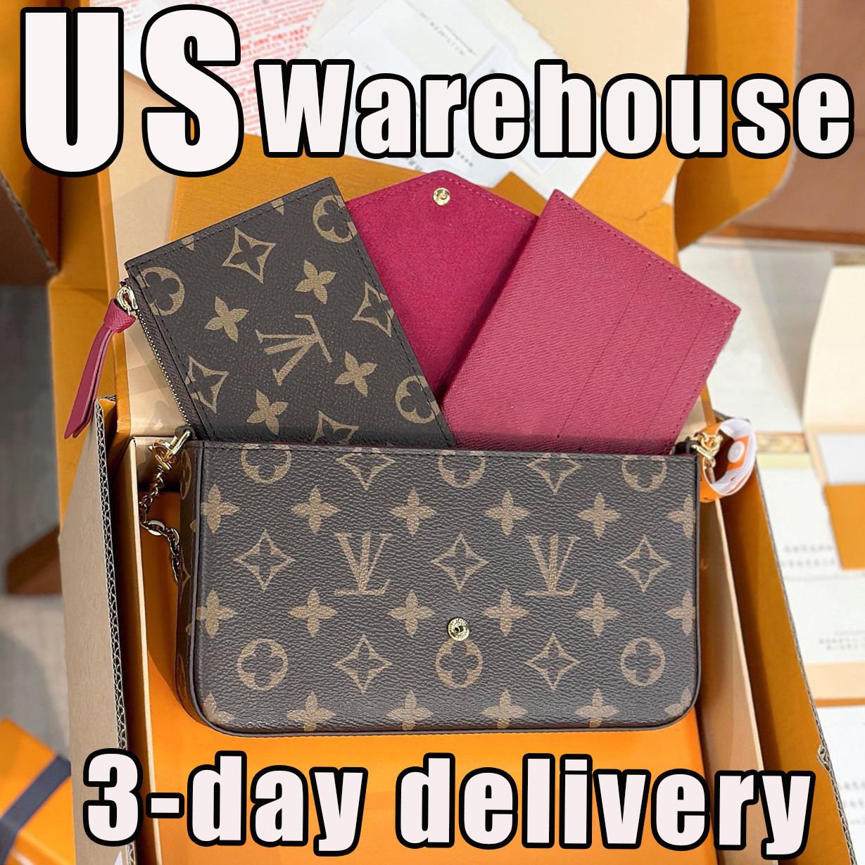 POCHETTE FELICIE high-quality Designer bag shoulder bag luxury bag handbag crossbody bag retro three in one womens handbag leather chain bag red square bag armpit bag