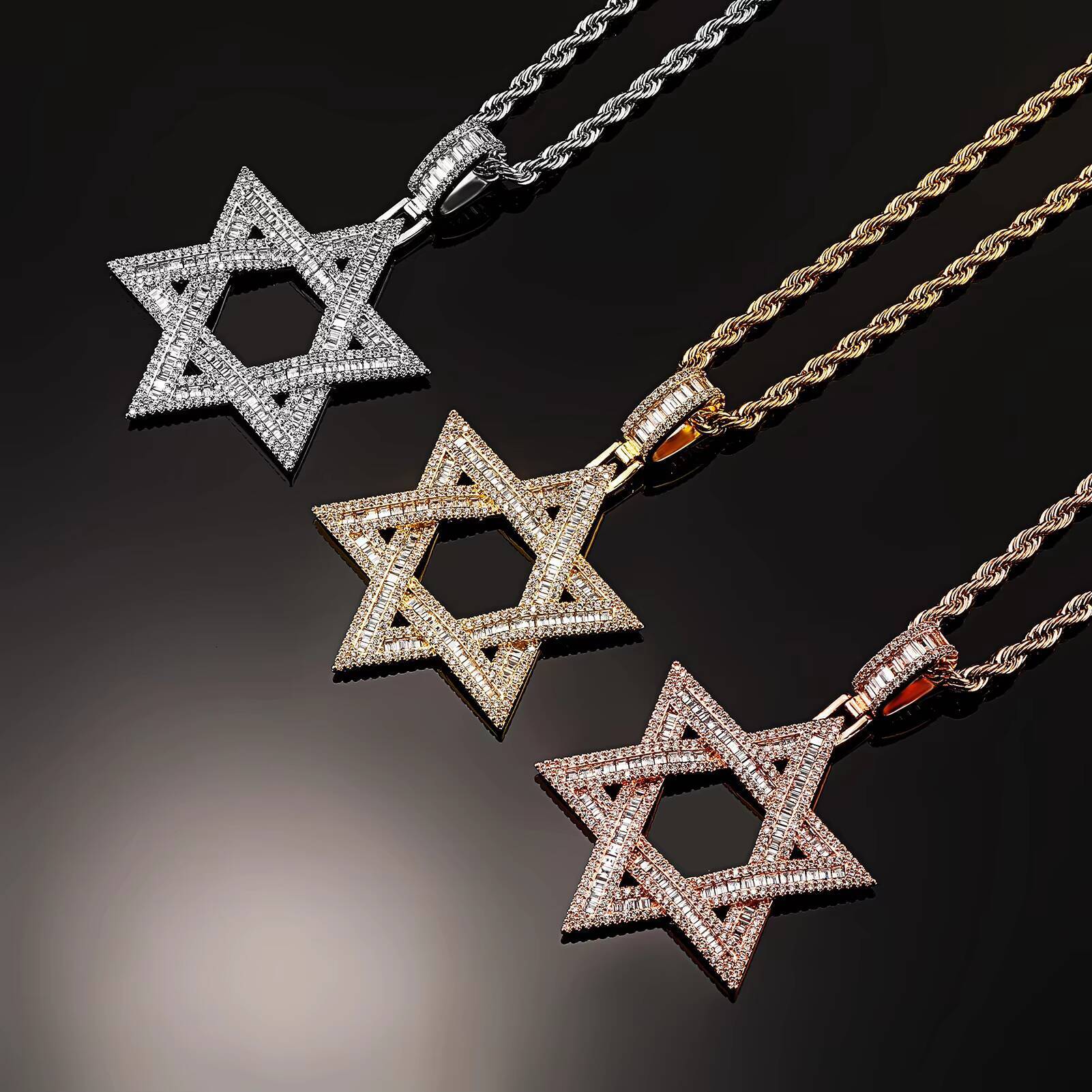 Jin Ao Tifang Zirconium Hexagonal Star Pendant David Star Versatile Necklace For Men And Women Is Selling Well In Eur