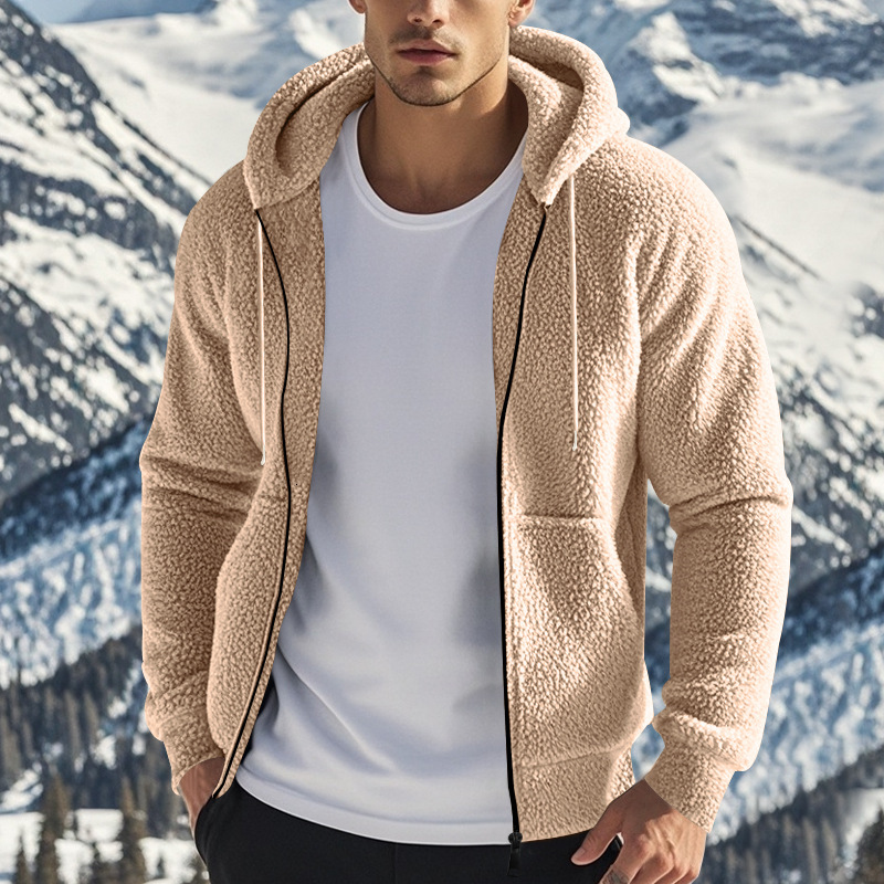 Americanstyle Thickened Warm Hoodie Doublesided Fleece Zipup Hoodie Shirt Polo Men's Casual Jacket European Size