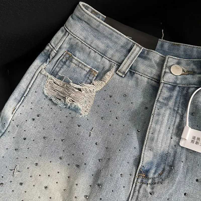 Vintage Denim Starry Skirts Women Mini Rhinestone A-line Korean Style Hot Spicy s Summer Streetwear Stylish 4XL Chic M260316