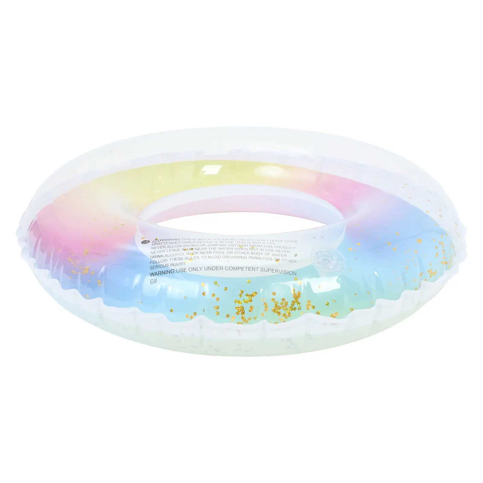 Gradient Rainbow Thicken Sequins Inflatable Swim Ring Safety Float Seat 60Cm for Adult Woman Pool Beach Lake Use M260316