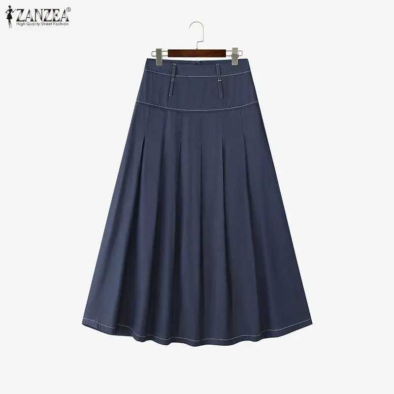 ZANZEA Fashion Long Skirts Women High Waist Pleated Midi Bottoms Casual Solid Loose Party Elegant Office Lady Jupes Faldas Saia M260316