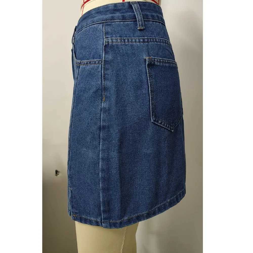 Women Summer Denim Skirts Solid Color Straight Jeans Mini Skirt M260316