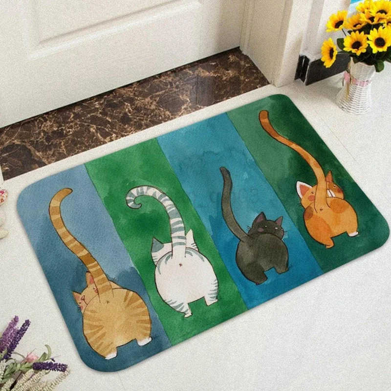 Cartoon Cat Pattern Anti-slip Door Mat Colorful Doormats Kitchen Balcony Hallway Floor Bath Carpet Absorbent Bathroom Rug Prayer H260316