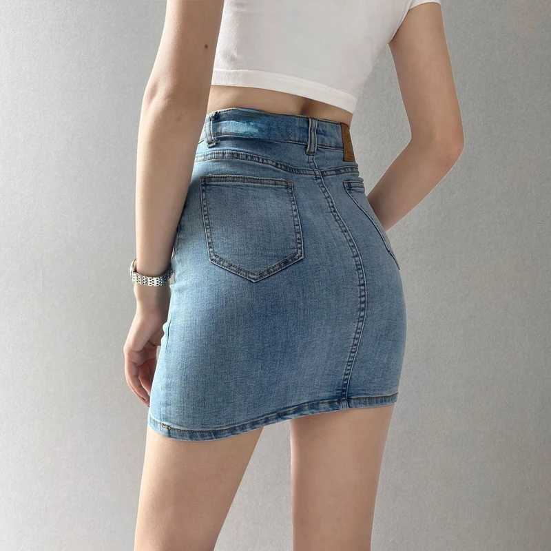 Skirts Women America Vintage High Waist Stretchy Bodycon Slim A-line Mini Sexy Denim Jupe Fashion Harajuku Simple Casual Ladies M260316