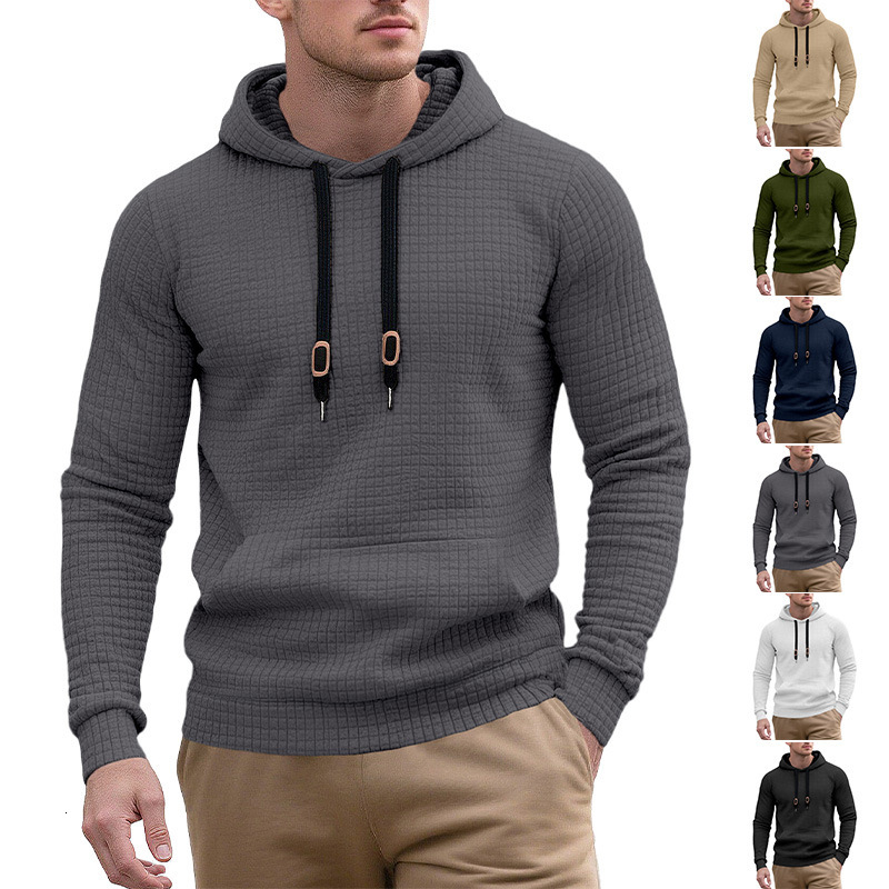 European Designer Hoodie Size Men's Casual Pullover Jacquard Pocket Hoodie For Designer T-shirt Polo Small Checkered Quilted Cotton Fabric With Hood