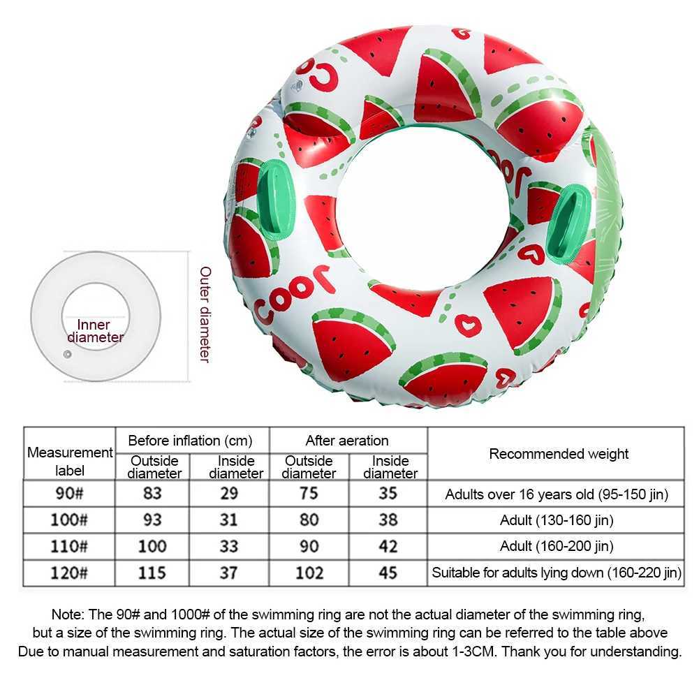 Inflatable Swim Ring Pool Floating Rings Leakproof Blow Up Swim Tube Watermelon Pattern Striped Pool Rings for Kids Youth Adults M260316