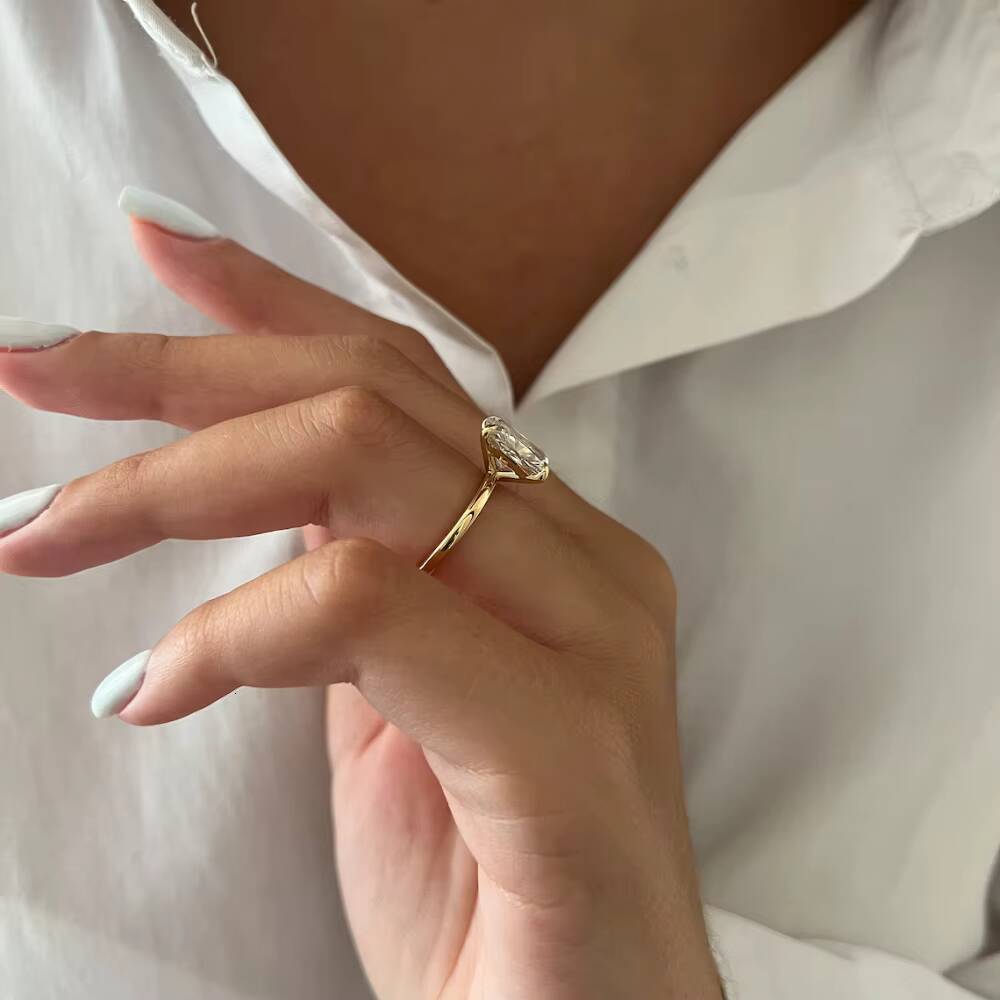 3ct Elongated Cushion Lab Grown Diamond Solitaire Engagement Ring VS Clarity EF Color in 18K Rhodium Plated Gold Women