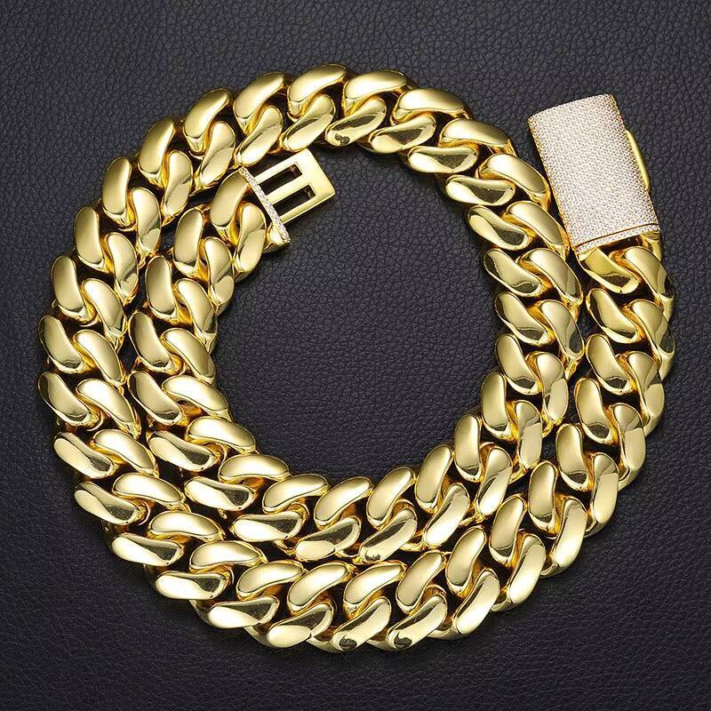 Gold Plated 14K Custom Moissanite Clasp 16mm 18mm Cuban Link Chain 925 Sterling Silver Hiphop Gift Party