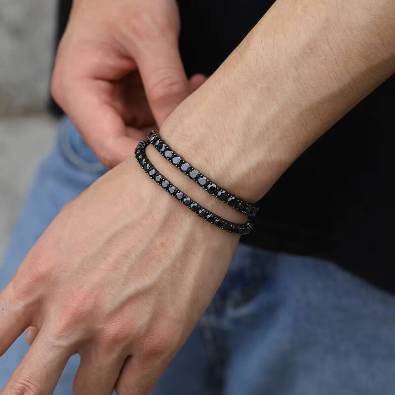 Pass Through Diamond Tester 4mm 5mm 925 Silver Hip-hop Bracelet Necklace Rock Mens and Womens Black Moissanite Tennis Chain