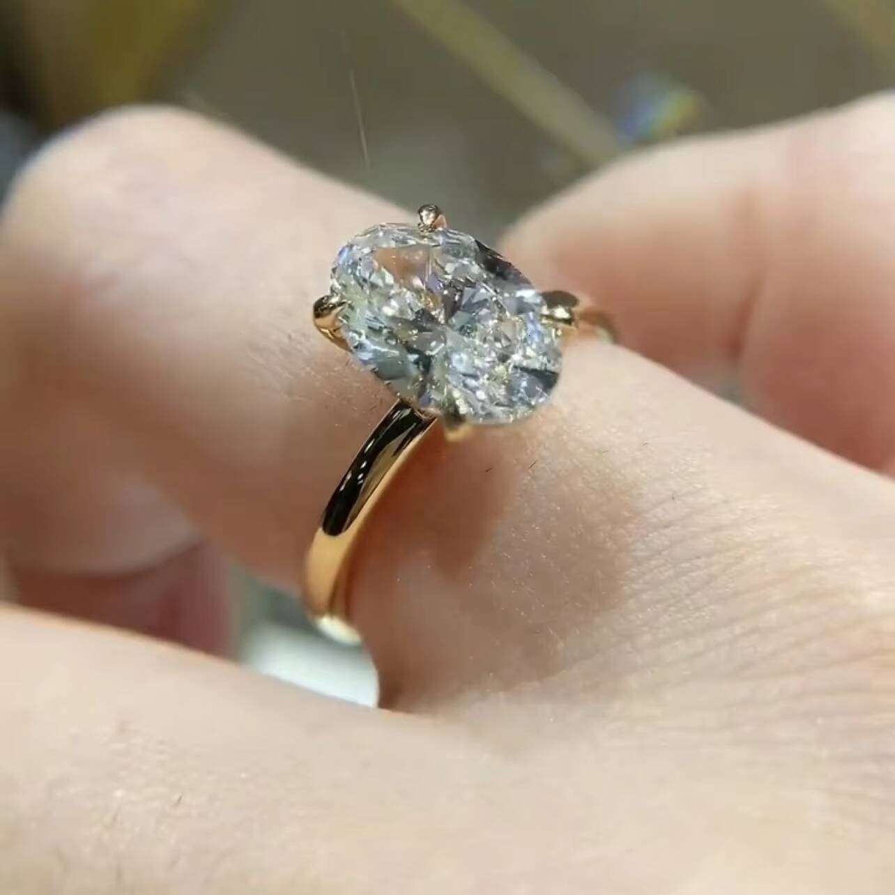 Solitaire Ring 14K Yellow Gold Oval Cut IGI Report Lab Diamond CVD Diamond Ring For Women