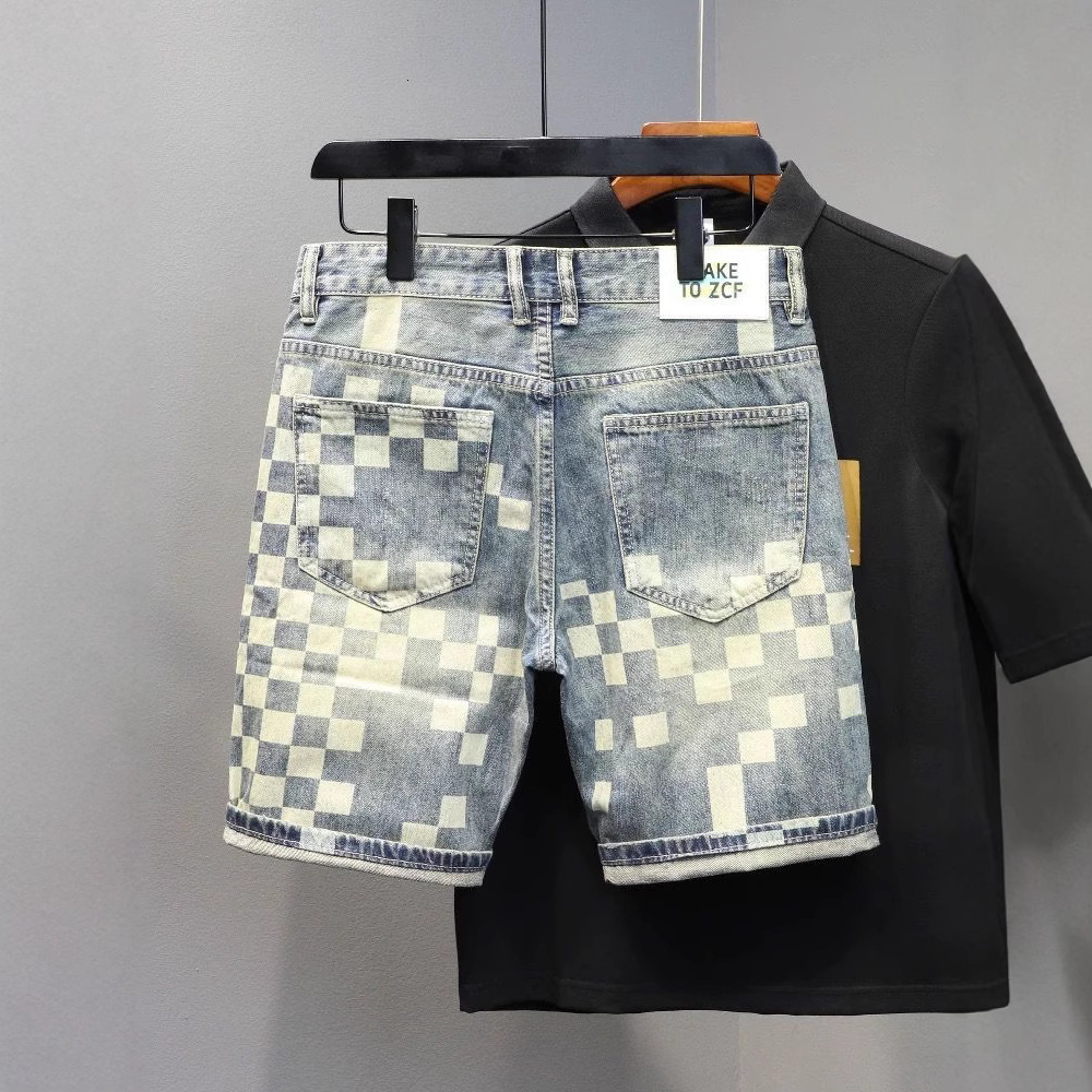 2026 Designer Shorts - Summer New Style Men's Denim Shorts Produced By A Fashionable Brand Featuring A Unique Checkered Patchwork Design