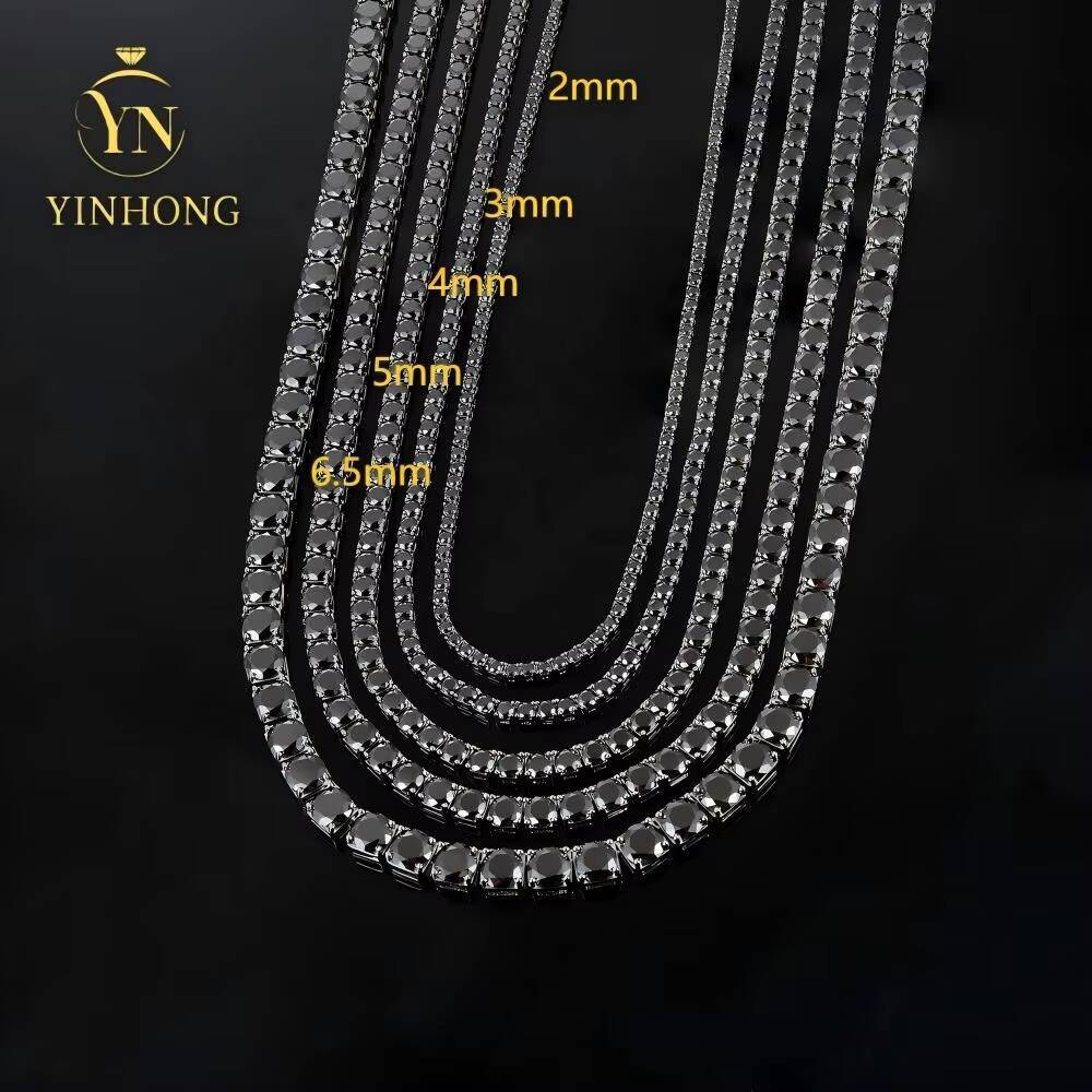 Custom Gra Jewelry Iced Out 2mm 3mm 4mm 5mm 65mm Vvs Silver 925 Hip Hop Black Vvs Moissanite Lab Diamond Tennis Chain