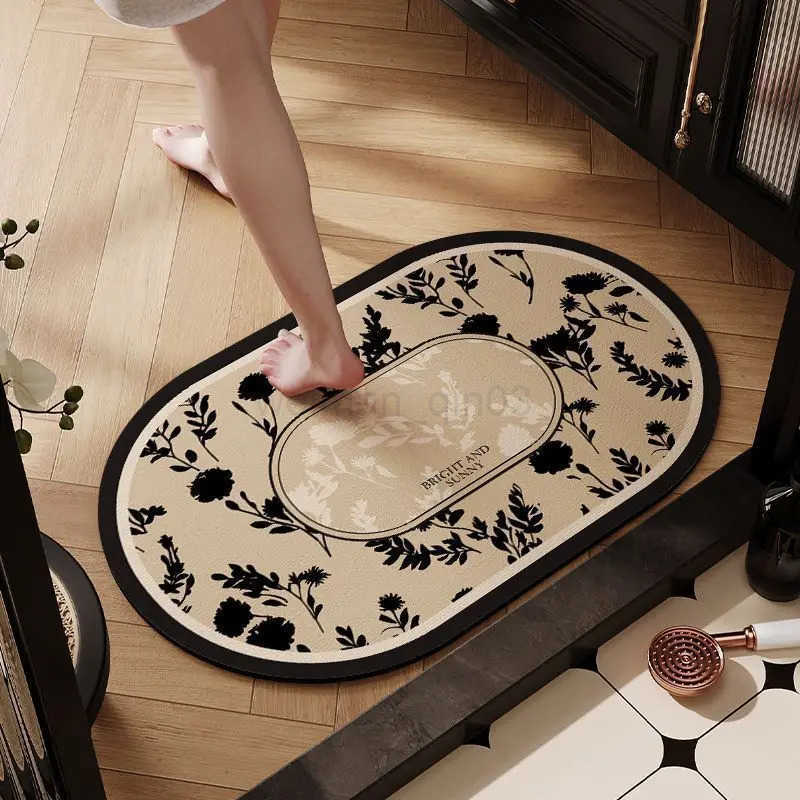 VIKAMA Vintage Pattern Oval Bathroom Mat Water Absorbent Quick Drying Non Slip Rug For Home Entryway And Washroom Floor Mat H260316