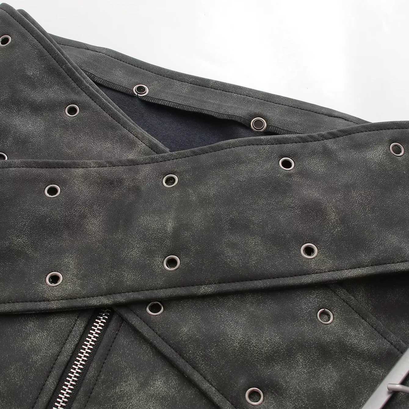 Autumn New Style Personalized Cross Belt Design Middle Ramen V-waist PU Skirt M260316