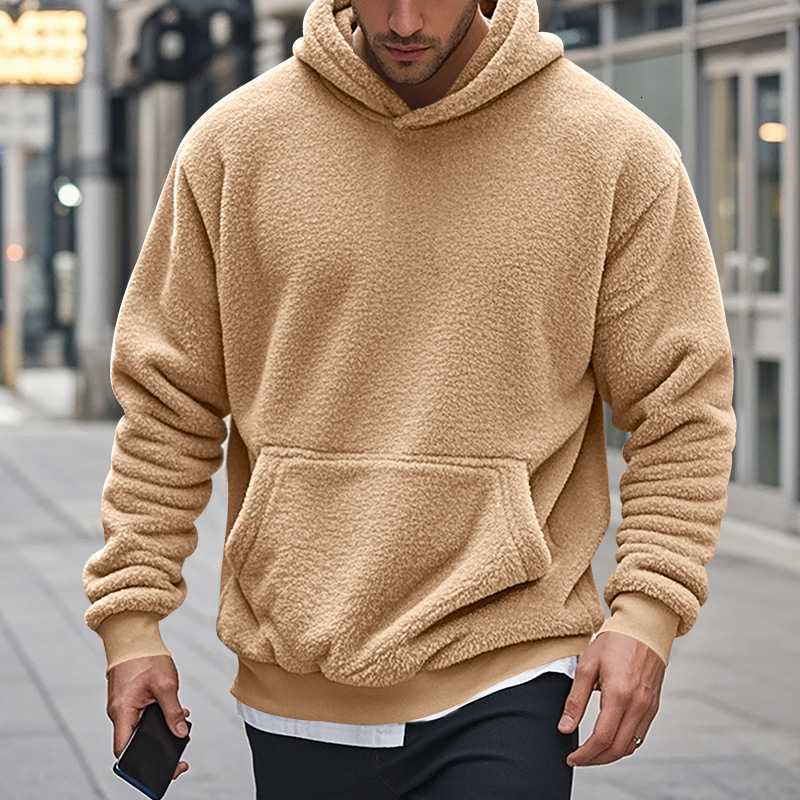Americanstyle Men's Fleecelined Swea For Autumn And Winter Polo Doublesided Fleece Hooded Pullover Casual Hoodie Loosefit Swea Shirt For Men