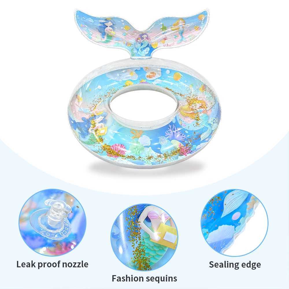 1pc Inflatable Sequin Ocean Beauty Fish Tail Swimming Ring PVC Pool Float Swim Circle Pool Party Fun Water Rest Floating Accesso M260316