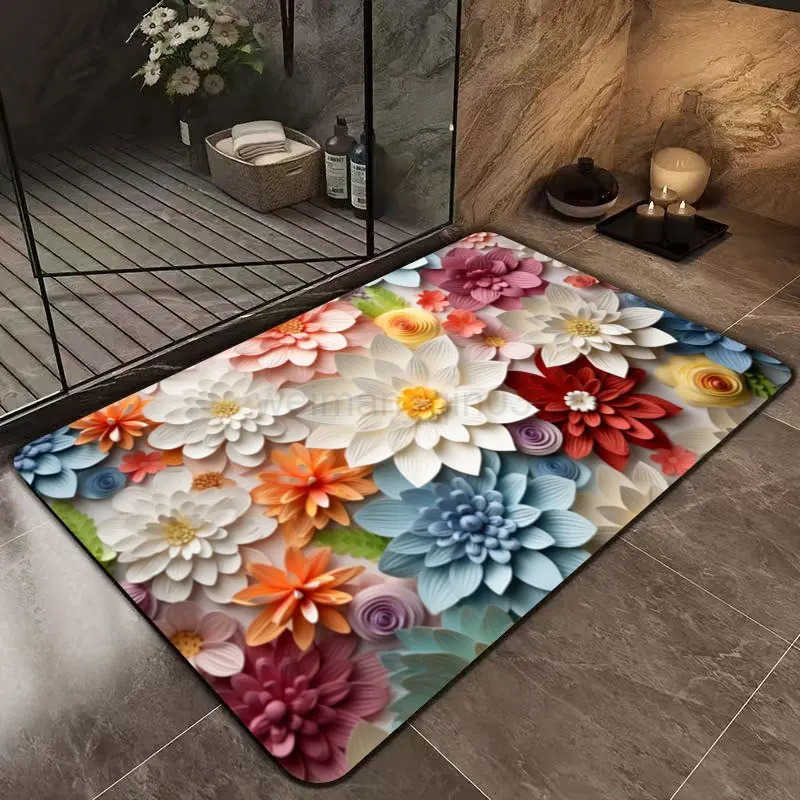 1pc multi-color floral print design bathroom mat anti-slip super absorbent and quick-drying shower floor mat dry and soft ant H260316