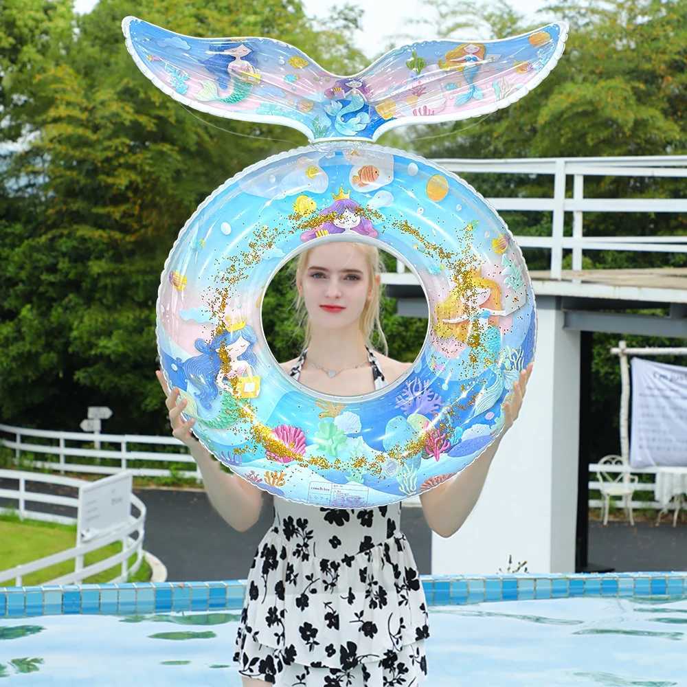 1pc Inflatable Sequin Ocean Beauty Fish Tail Swimming Ring PVC Pool Float Swim Circle Pool Party Fun Water Rest Floating Accesso M260316