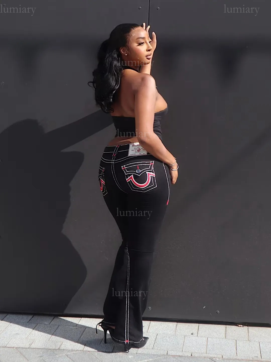 True Religionly jeans high quality designer sweatpants Women Embroidery High Waisted Fashion Sexy Vintage Casual Tight Washed Pants Black true religionjeans dc7