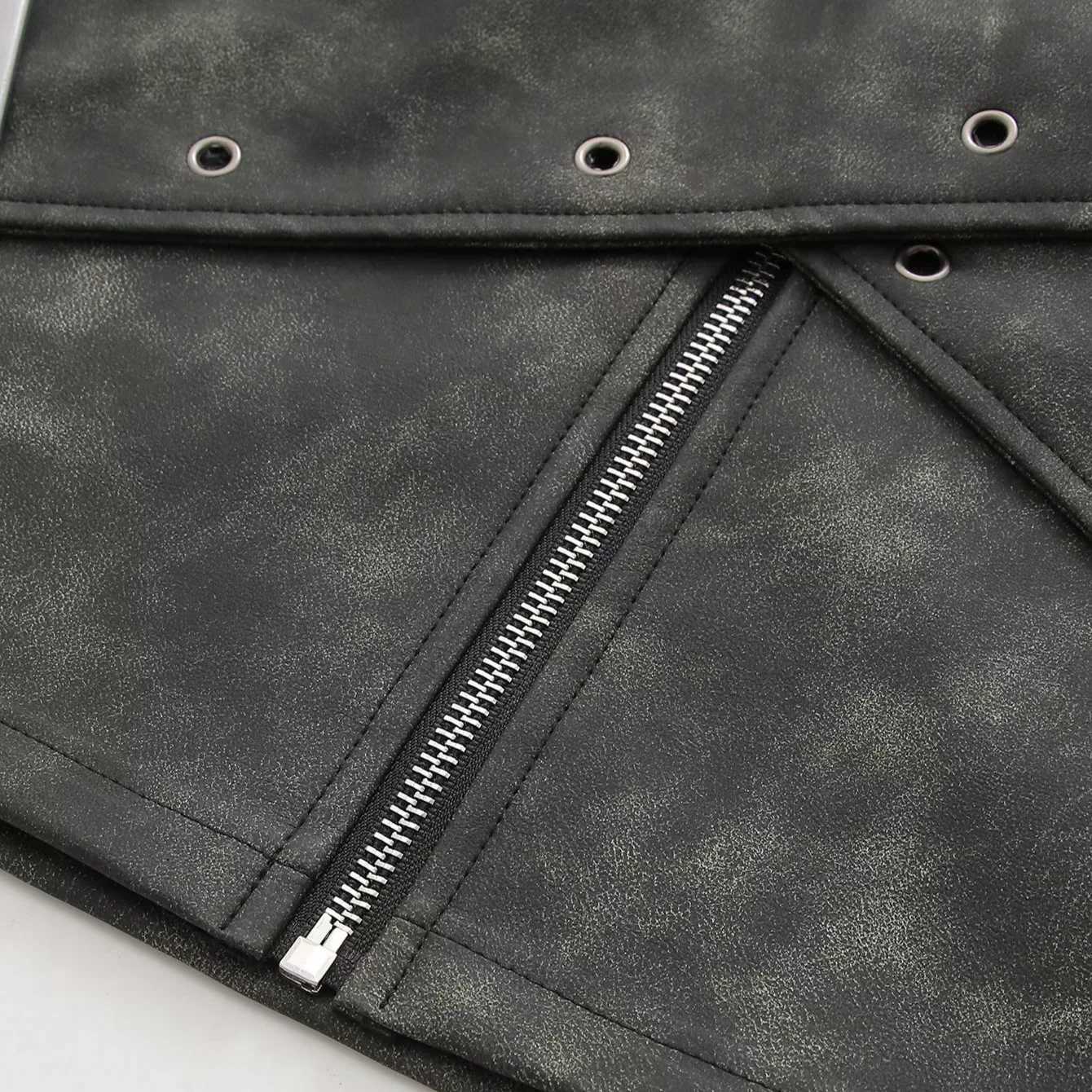 Autumn New Style Personalized Cross Belt Design Middle Ramen V-waist PU Skirt M260316