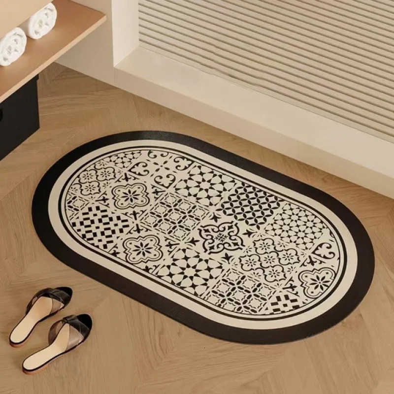 VIKAMA Vintage Pattern Oval Bathroom Mat Water Absorbent Quick Drying Non Slip Rug For Home Entryway And Washroom Floor Mat H260316