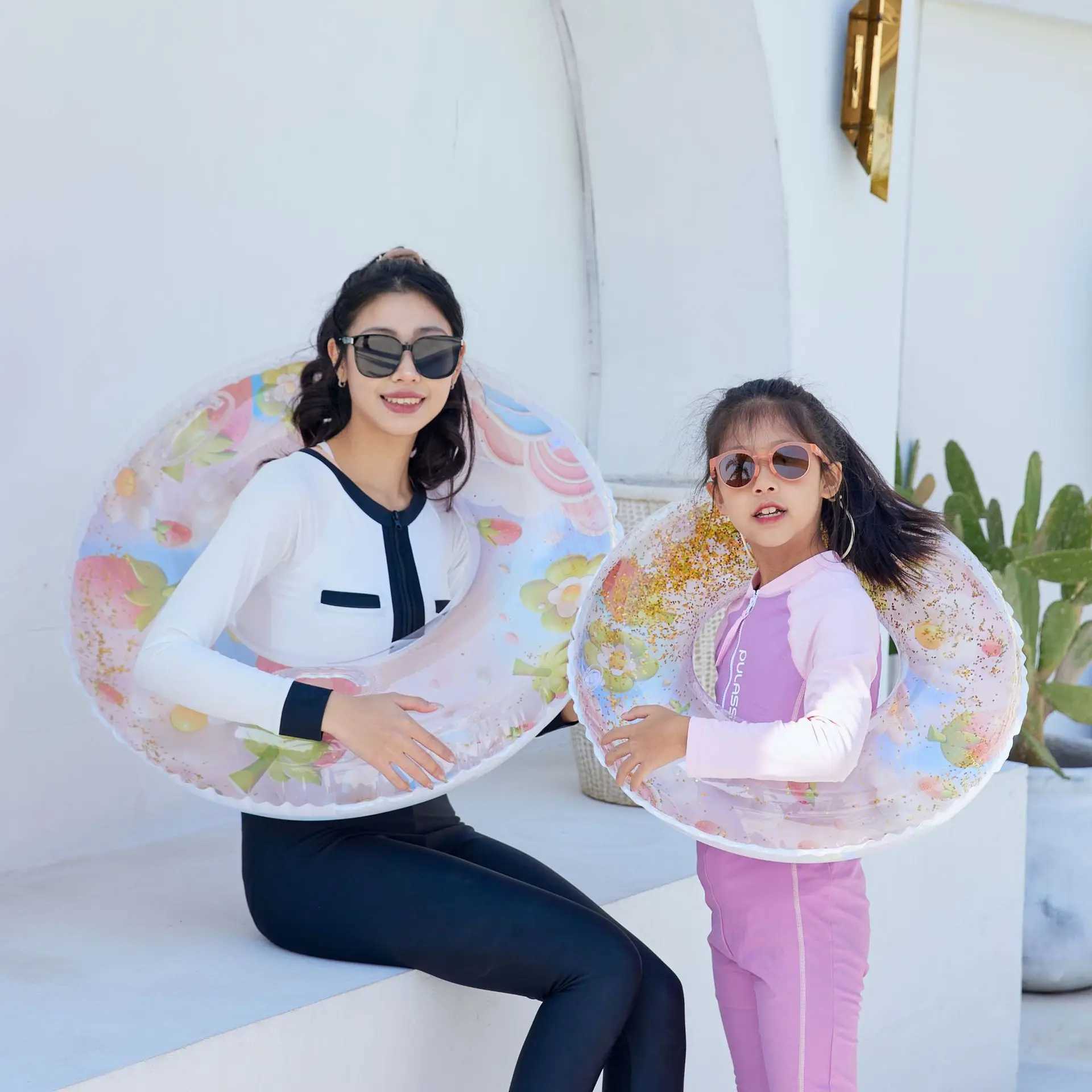 Ins Summer Fruits Sequined Swim Ring Tube Inflatable Pool Floats For Kid Adult Swimming Circle Float Pool Beach Water Play Toy M260316