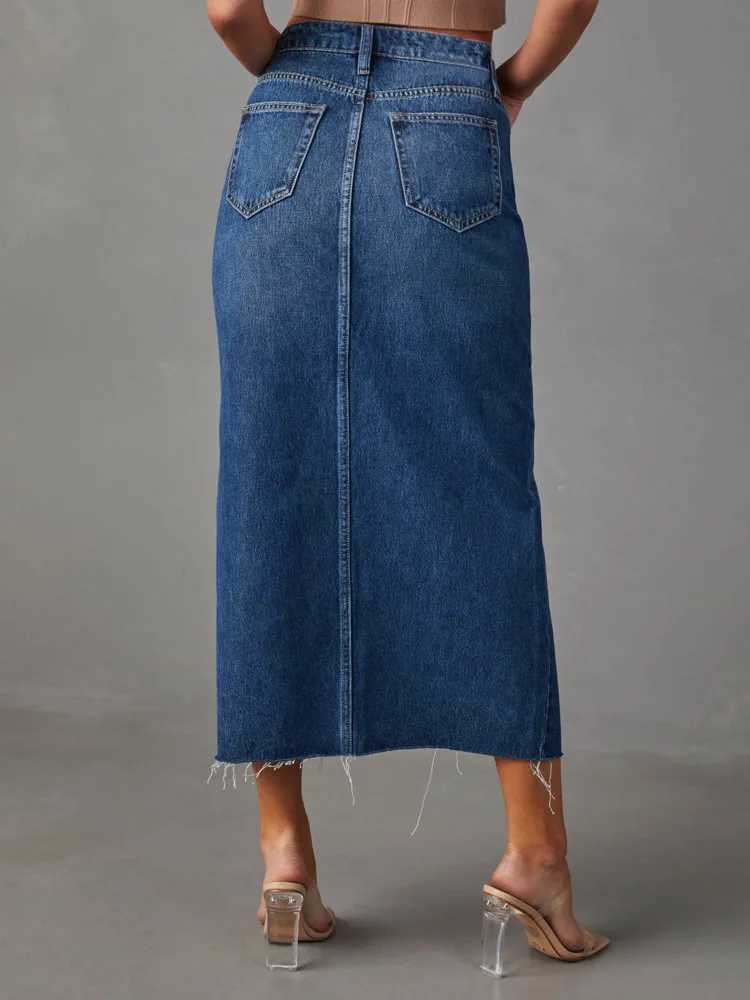 New In 2025 Womens Denim Skirt Spring Summer Korean Fashion High Waisted Streetwear Jean Skirt Female A-Line Midi Skirt M260316