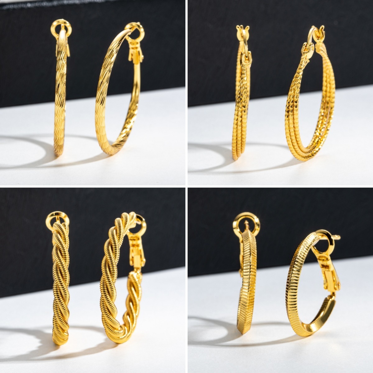 Ins-style copper twisted triple hoop plain earrings plated with 14K gold simple and trendy on TikTok 250630