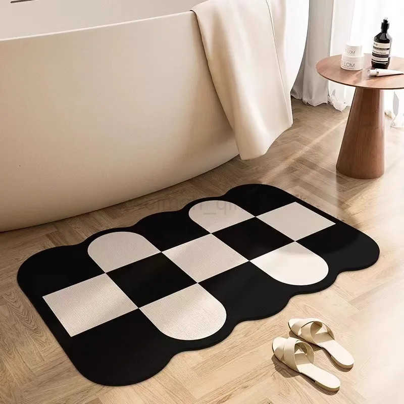 Bathroom Soft Floor Mat Toilet Absorbent Foot Mat Wash Table Non-slip Mat Cream Wind Bathroom Special Shaped Carpet Drain Mat H260316