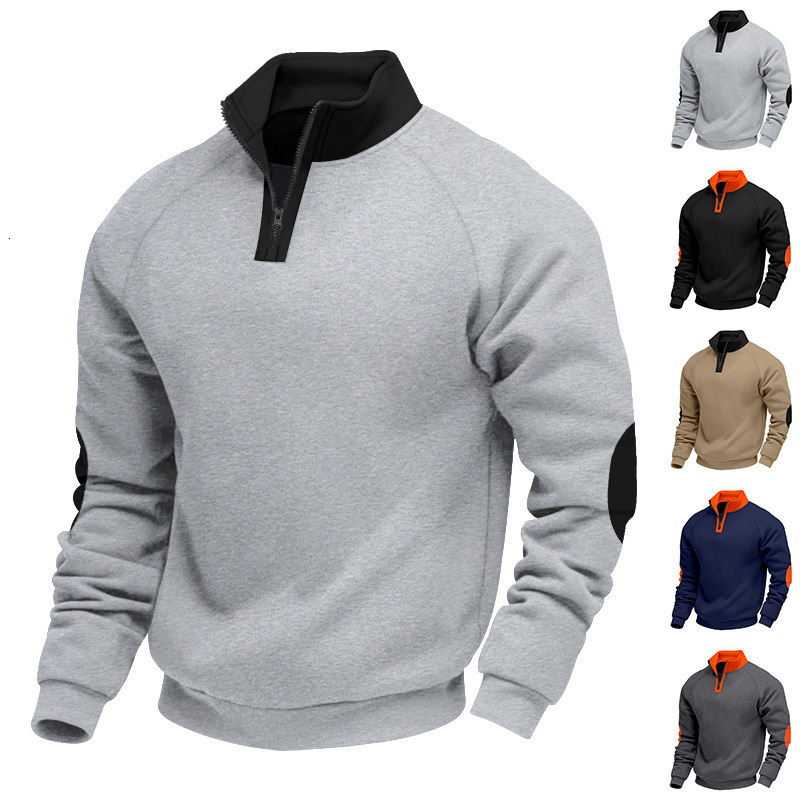 Americanstyle New Designer Hoodie Colorblocked Designer T-shirt Spring And Autumn Loose Casual Polo Fleecelined Heavyweight Standup Collar Pullover Longsleeve