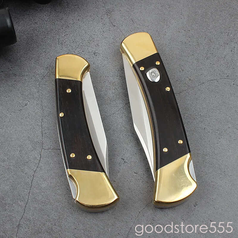 JUFULE Classic 110/112 Folding Knife 440C Steel couteau Blade Integrated brass pocket knife + fixed blade knife Ebony solid Wood Handles Camp Outdoor 