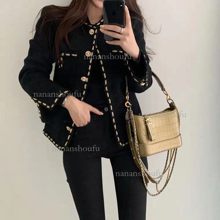2026 Fashion Black Woolen Designer Jacket Luxury Gold Silk Retro Suit Jacket Retro Casual Small Fragrant Style Cardigan Spring And Autumn Essential