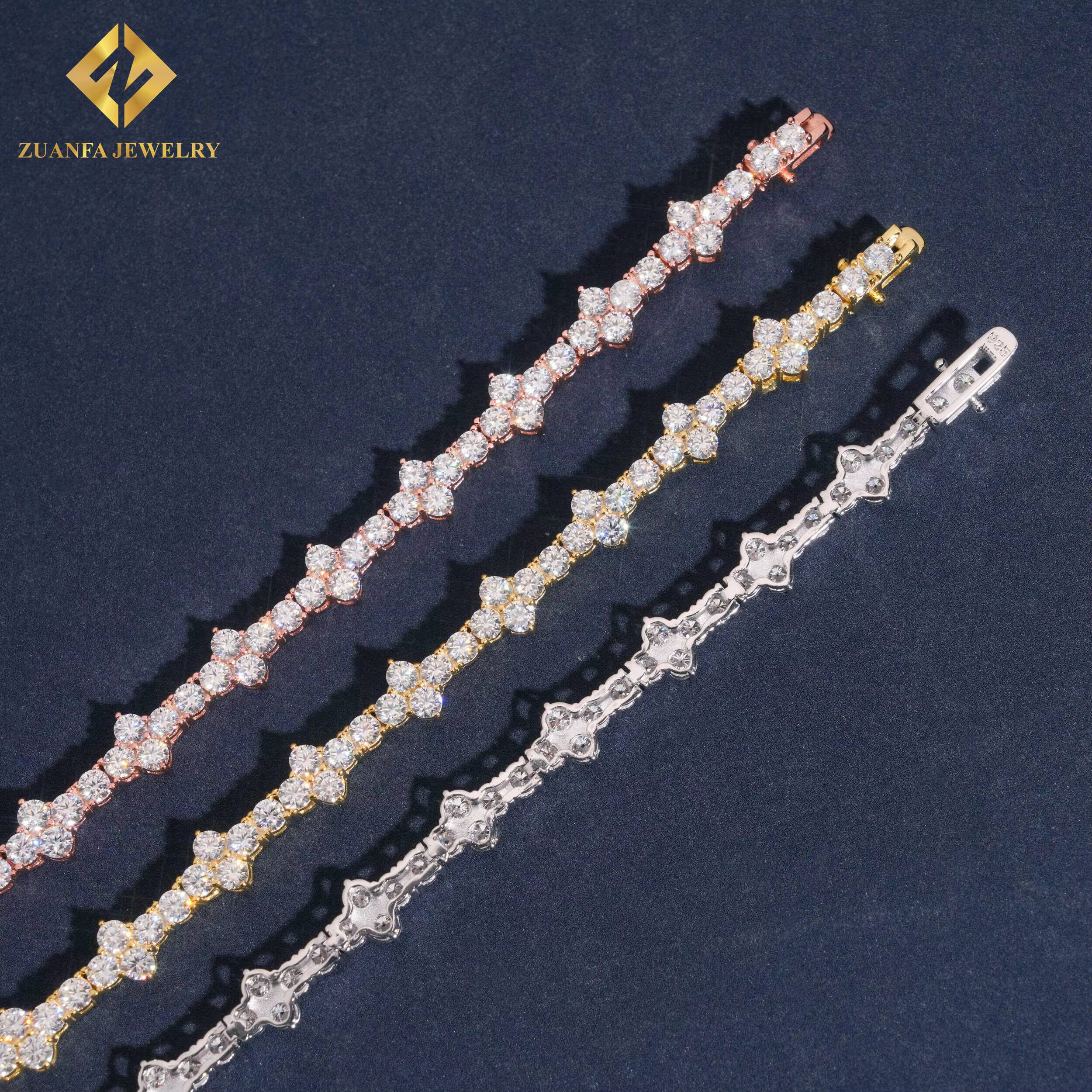 Hot Sale Cross Tennis Jewelry 18K Gold Plated 3mm Moissanite Diamond Tennis Chain Bracelet 925 Sterling Silver Fine Jewelry