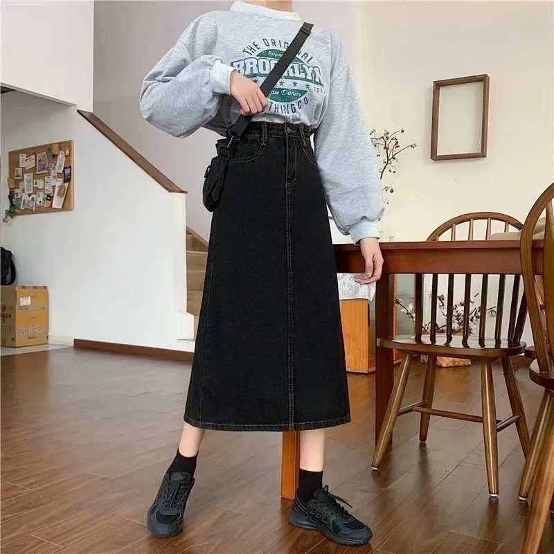High Waist A-Line Midi Skirts Womens Denim Skirts Design Sensation Small ence Hip Covering Split Skirts M260316