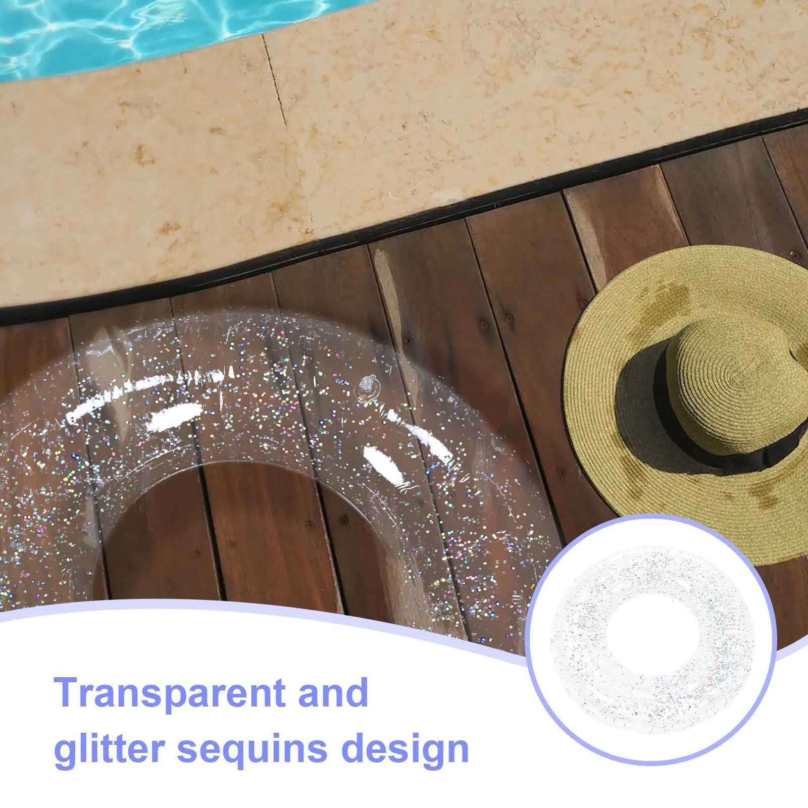 Transparent Glitter Inflatable Swimming Ring Pool Float Ring for Adults Summer Beach Vacation Fun Leisure Floating Swim M260316