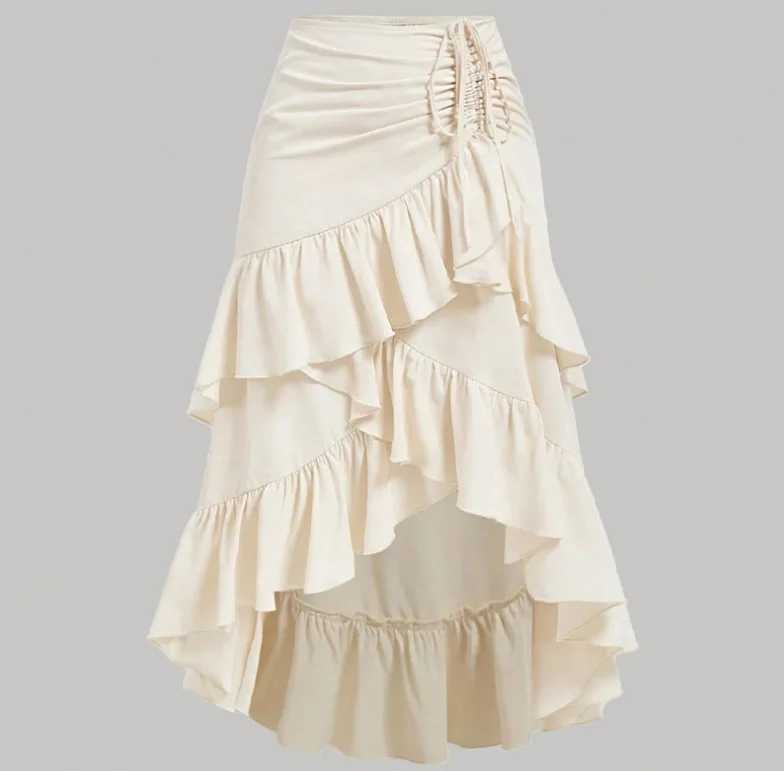 Irregular Ruffles Tiered Skirt Sweet Spicy Wind Layered Ruffle Edge Tied Skirt for Summer Holiday Sexy Elegant Women Beach Dress M260316