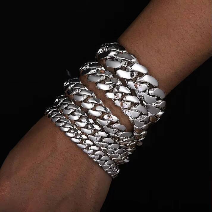 High Quality Gold Plated Moissanite Minimalist 10mm 12mm 14mm 925 Sterling Silver Hip Hop Cuban Link Party Bracelet