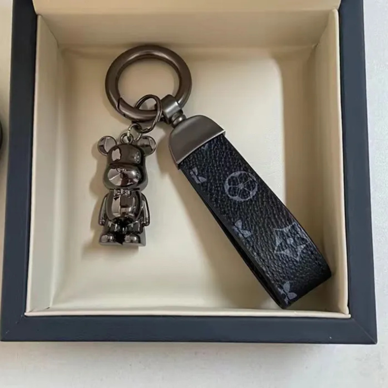 Designer Creative Multifunctional Keychain Monogram Leather Wrist Strap Metal Bear Bag Charm Car Key Ring Pendant for Daily Wear & Gifting