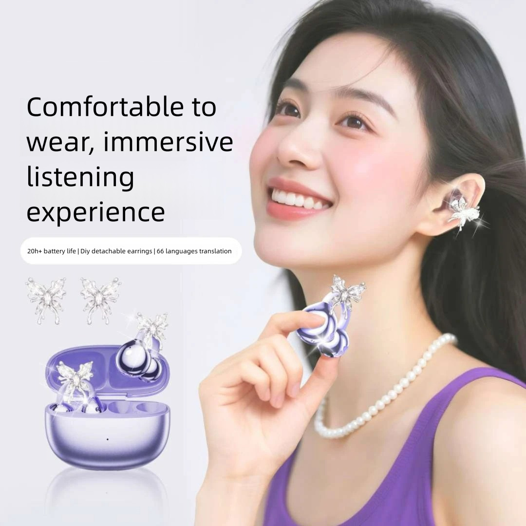 Ear Buds Headphones Comfortable Clip Bluetooth Earphones Noise Cancelling Sports Long Battery Life High Appearance Women's Ear Accessories
