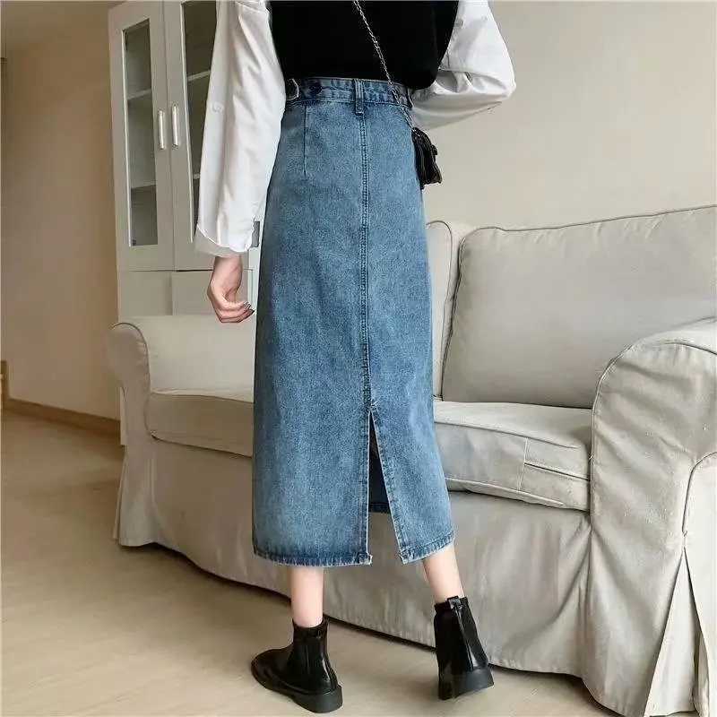 High Waist A-Line Midi Skirts Womens Denim Skirts Design Sensation Small ence Hip Covering Split Skirts M260316